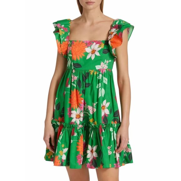 NEW Cara Cara Lexa Mini Dress Medium Punch Floral Green Cotton Causal Party - Picture 5 of 9